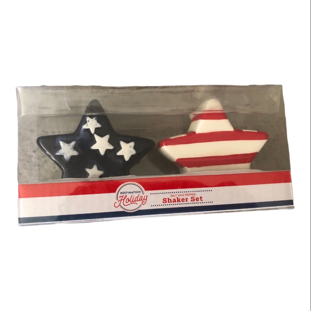 Patriotic Americana Stars & Stripes star spangled banner salt & pepper set new